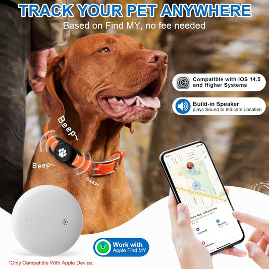 Smart Pet Tracker for Collar - Dog Trackers Pet Location Tracker with Holder, No Monthly Fee, Compatible with Apple Airtag Find My (Ios Only), Anti-Lost Tracking Device for Pets, Luggage, Bag Straps
