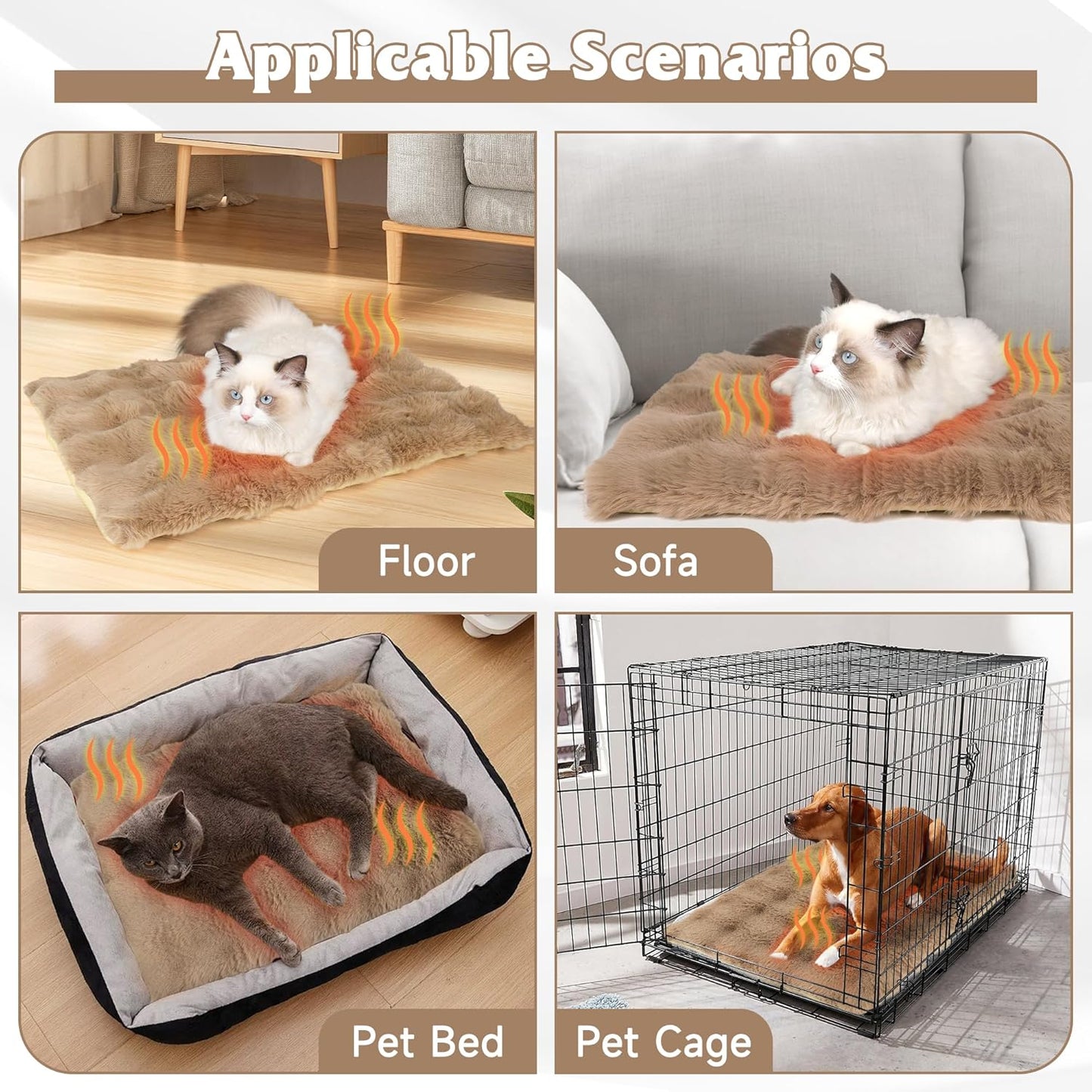 Self Warming Cat Bed, Self Heating Cat Mat & Warming Pad with Plush Fleece 25"X20", Washable Cover, Non-Slip – Indoor Heated Cats Pad for Kittens, Small Dogs & Senior Pets