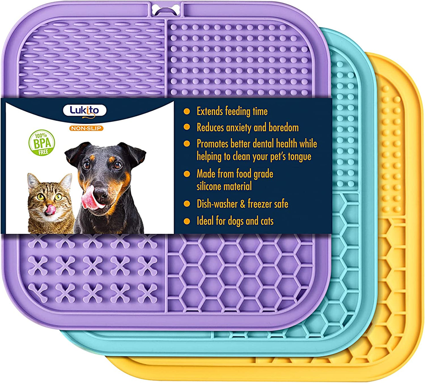 2PCS Licking Mat for Dogs with Suction Cups, Premium Lick Pad for Anxiety Relief, Slow Feeder Dog Bowls, Perfect for Bathing, Grooming and Training