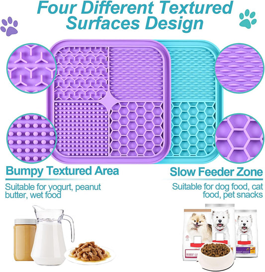 2PCS Licking Mat for Dogs with Suction Cups, Premium Lick Pad for Anxiety Relief, Slow Feeder Dog Bowls, Perfect for Bathing, Grooming and Training