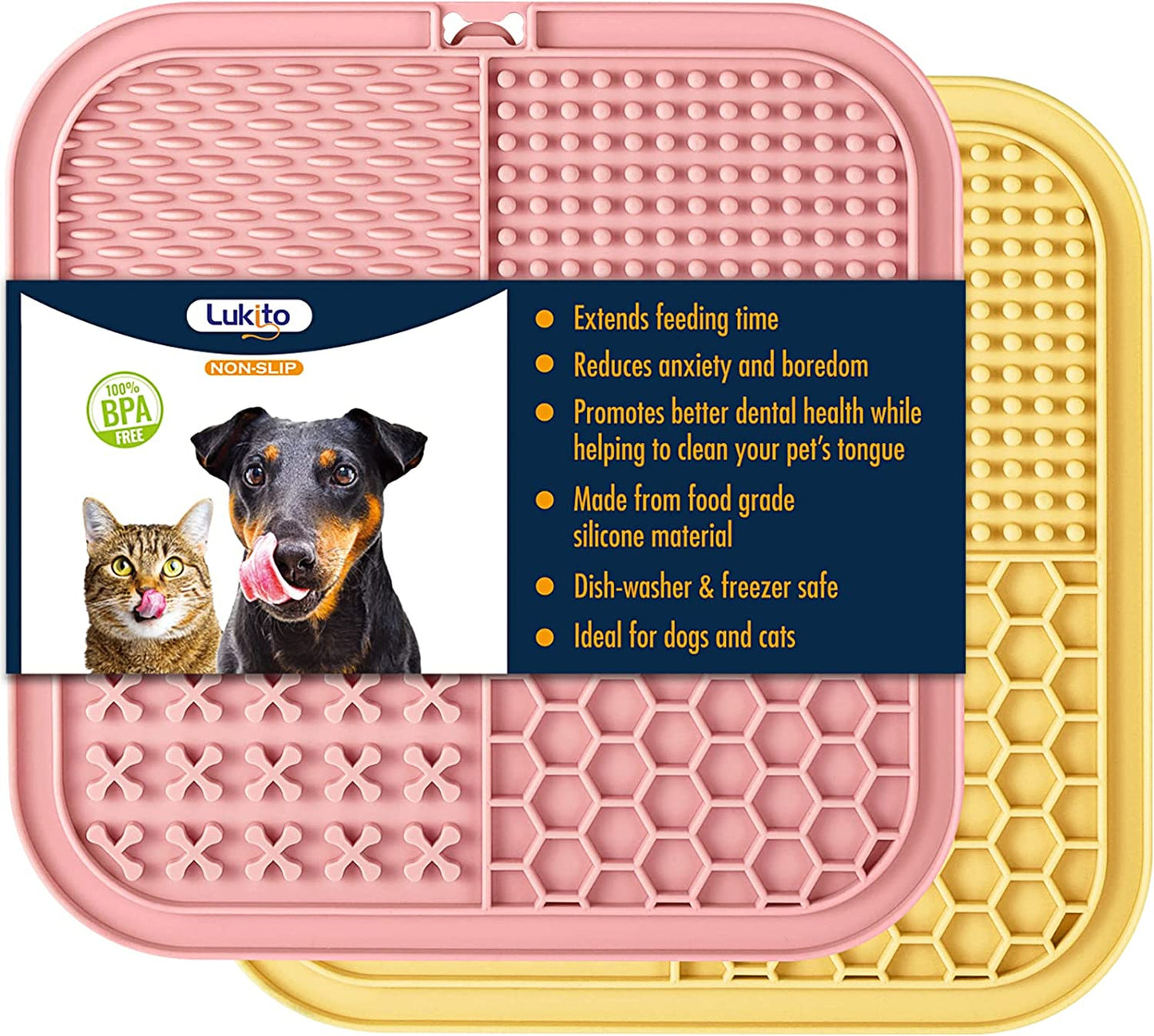2PCS Licking Mat for Dogs with Suction Cups, Premium Lick Pad for Anxiety Relief, Slow Feeder Dog Bowls, Perfect for Bathing, Grooming and Training
