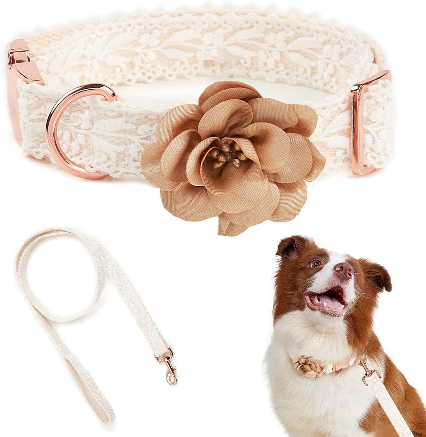 White Dog Harness and Leash Set Adjustable Lace Harness for Girl Dogs Luxury Dog Harness No Pull with Handle & Bow Flowers for Easy Dog Walking,S