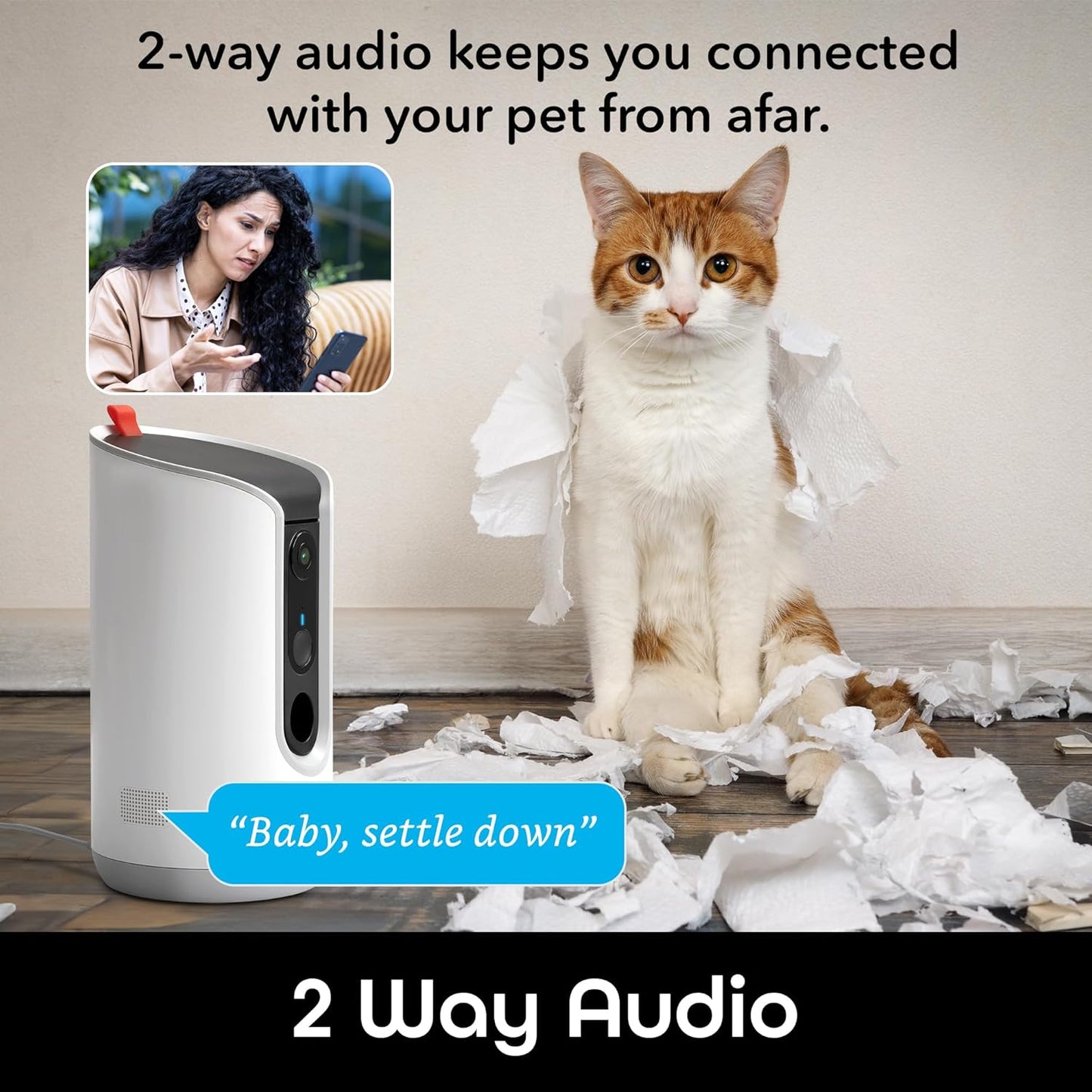 Pet Treat Dispenser with Camera - 2K HD Wifi Enabled, Dog and Cat Automatic Smart Feeder, Two-Way Audio, Night Vision, Auto-Follow, Remote Access with App, Alexa and Google Compatible, White