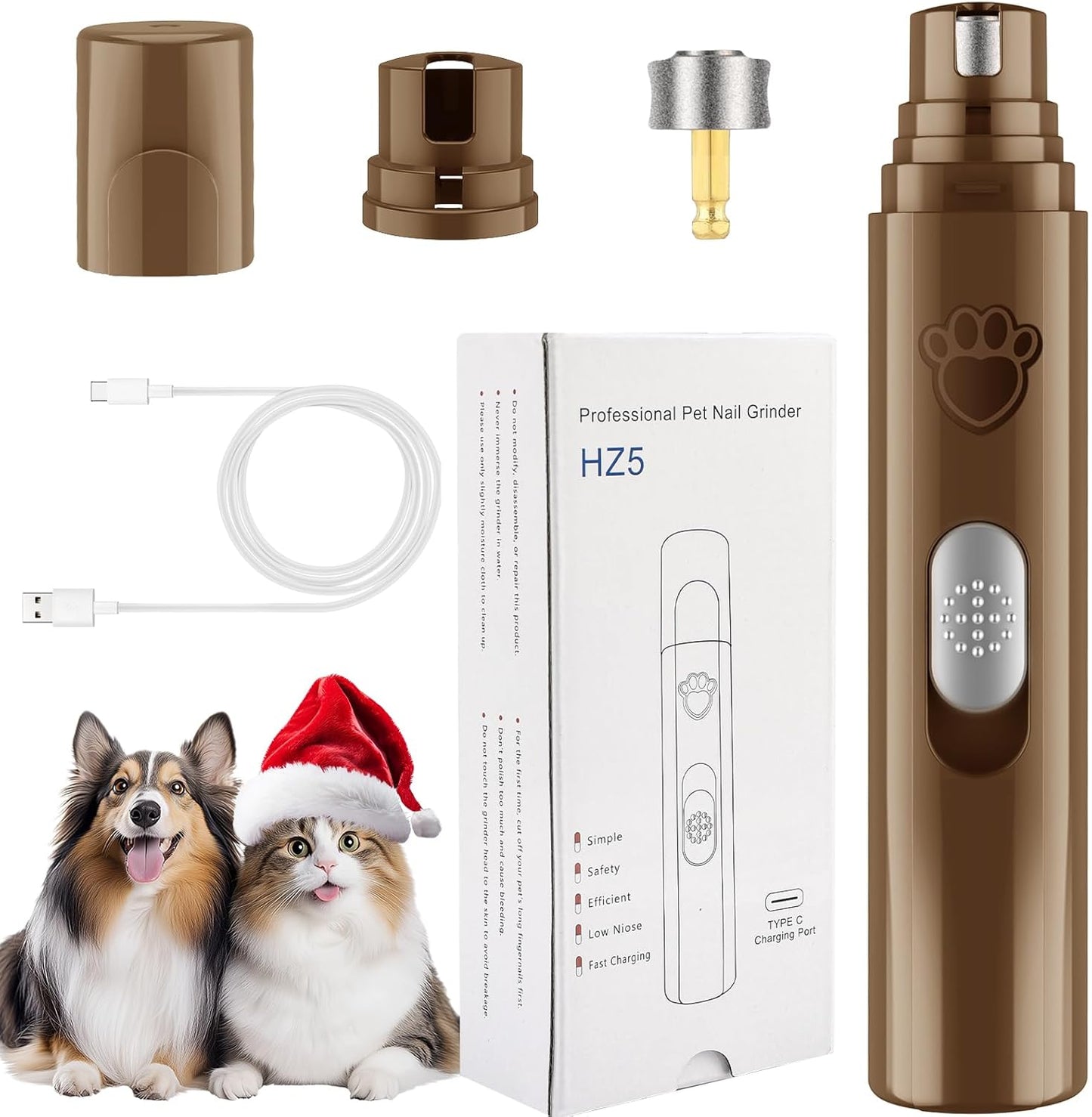 Dog Nail Grinder, 2-Speed Rechargeable Dog Nail Trimmers for Large Medium & Small Dogs, Upgrade Professional Electric Pet Paws Nail Grinder, Quiet Puppy Grooming Tool Cat Dog Nail Dremel White