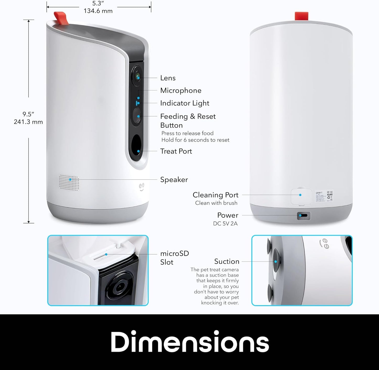 Pet Treat Dispenser with Camera - 2K HD Wifi Enabled, Dog and Cat Automatic Smart Feeder, Two-Way Audio, Night Vision, Auto-Follow, Remote Access with App, Alexa and Google Compatible, White