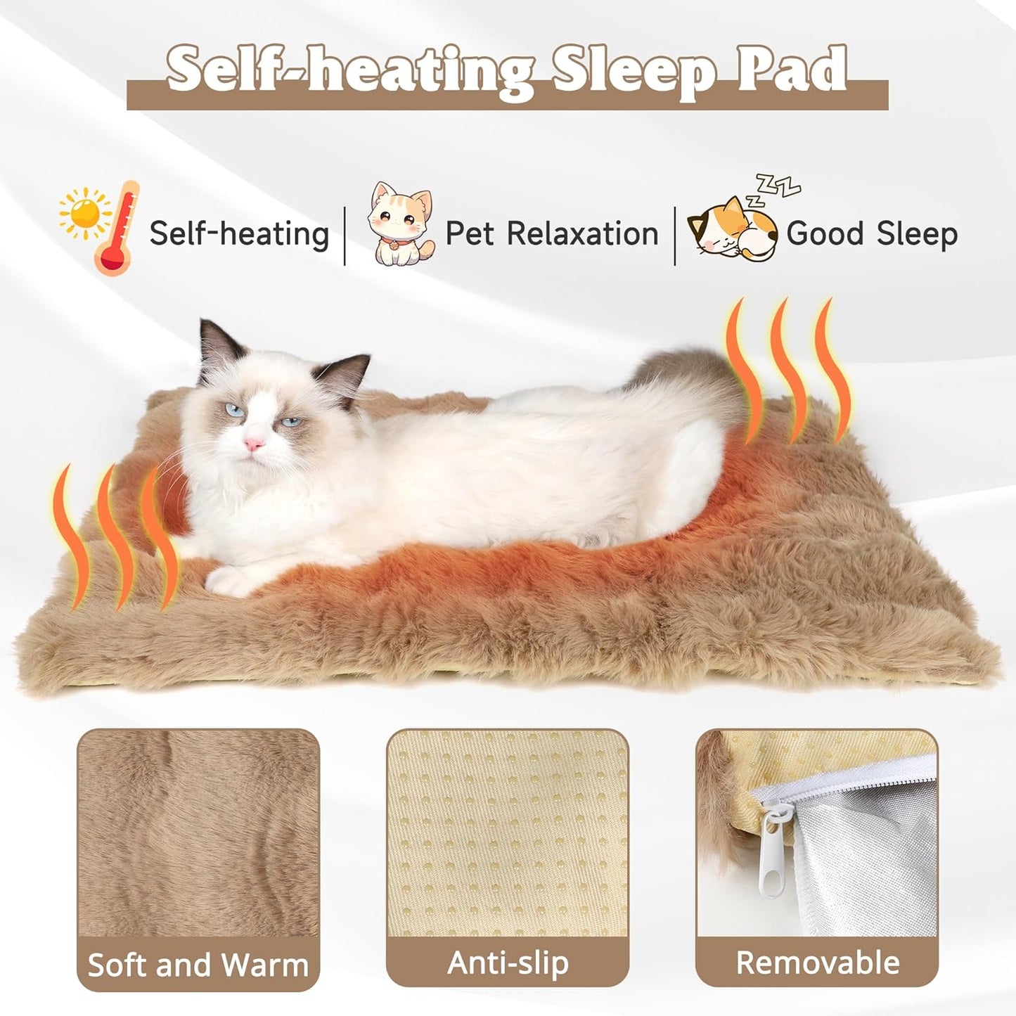 Self Warming Cat Bed, Self Heating Cat Mat & Warming Pad with Plush Fleece 25"X20", Washable Cover, Non-Slip – Indoor Heated Cats Pad for Kittens, Small Dogs & Senior Pets