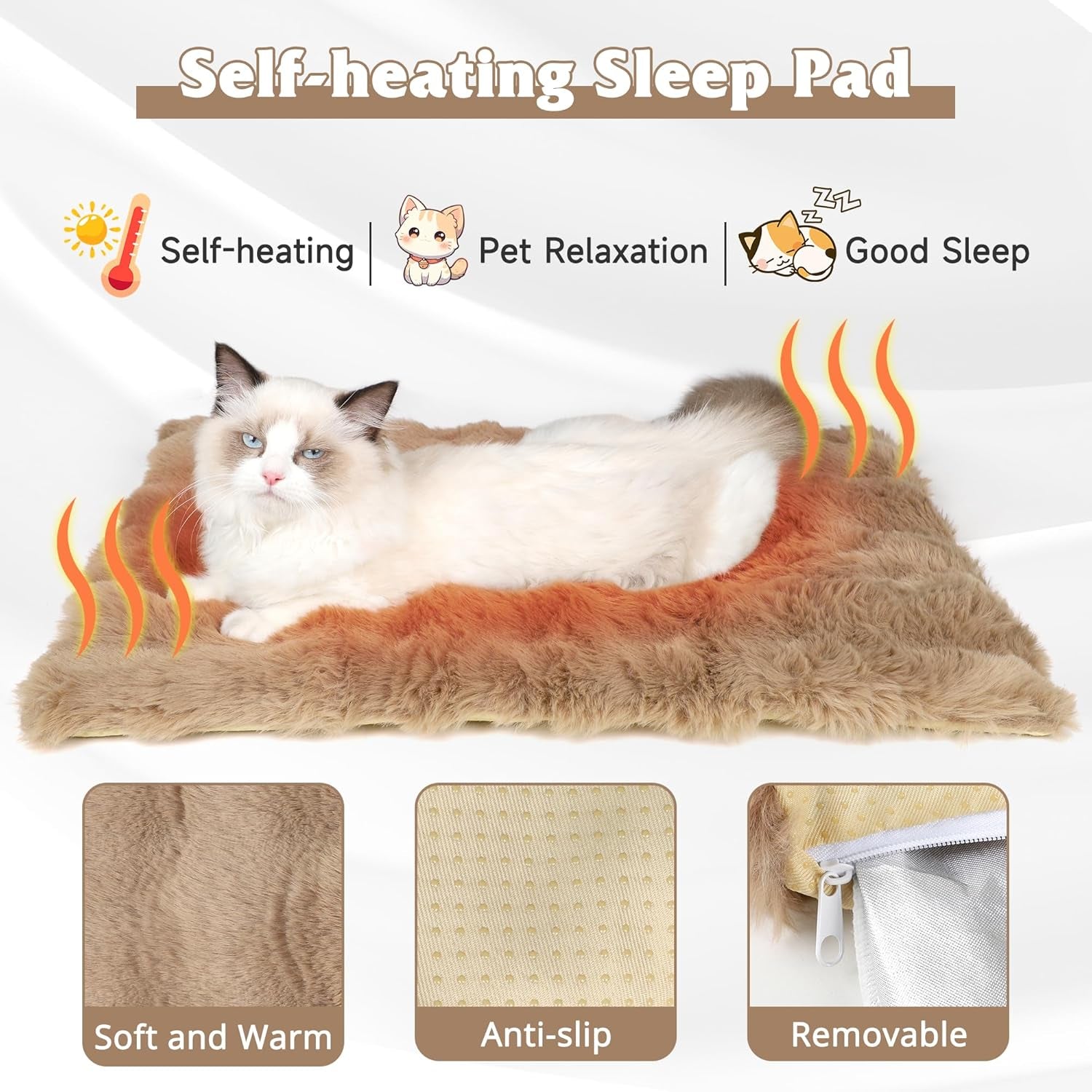 Self Warming Cat Bed, Self Heating Cat Mat & Warming Pad with Plush Fleece 25"X20", Washable Cover, Non-Slip – Indoor Heated Cats Pad for Kittens, Small Dogs & Senior Pets