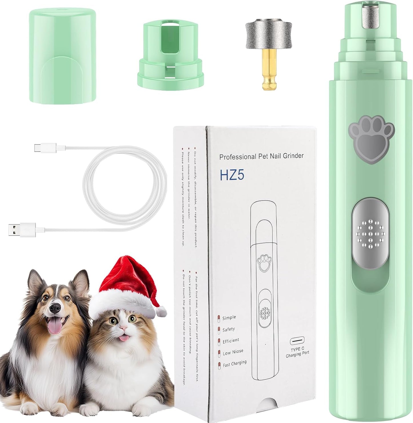 Dog Nail Grinder, 2-Speed Rechargeable Dog Nail Trimmers for Large Medium & Small Dogs, Upgrade Professional Electric Pet Paws Nail Grinder, Quiet Puppy Grooming Tool Cat Dog Nail Dremel White
