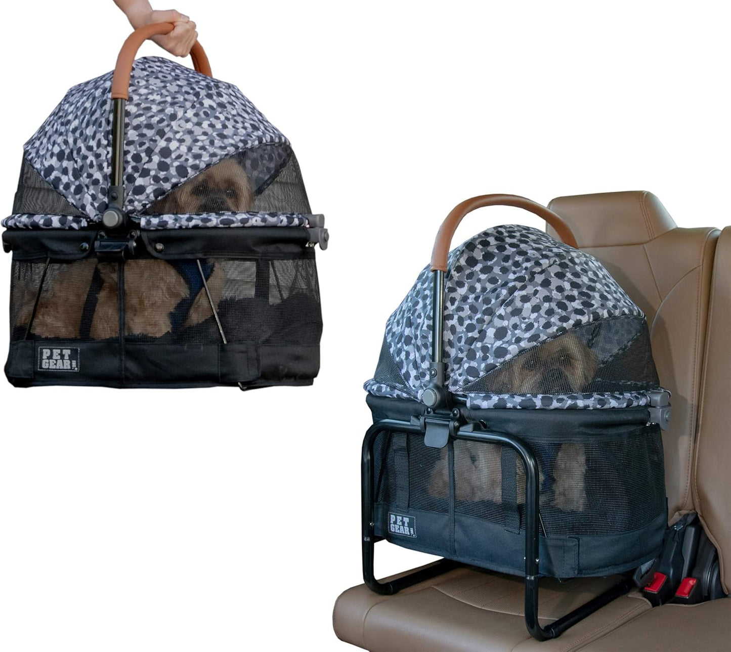 No-Zip View 360 Pet Carrier & Car Seat with Booster Seat Frame for Small Dogs & Cats, Mesh Ventilation, Push Button Entry, No Tools Required, Onyx