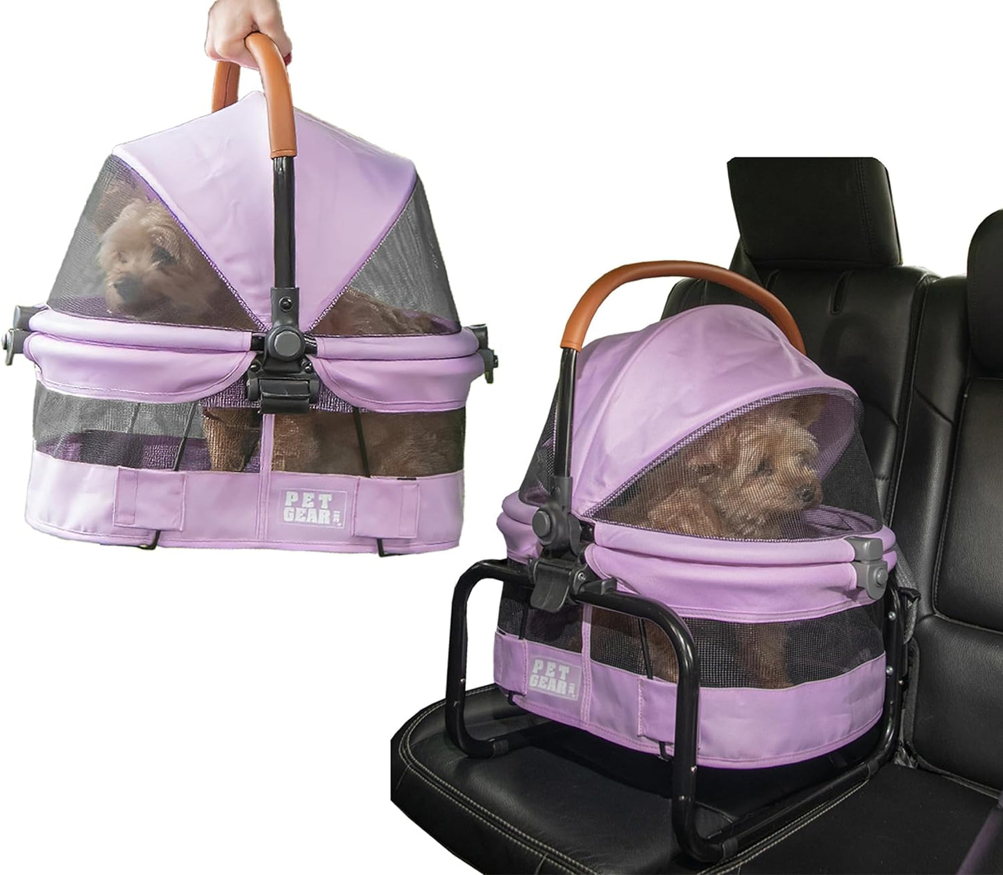 No-Zip View 360 Pet Carrier & Car Seat with Booster Seat Frame for Small Dogs & Cats, Mesh Ventilation, Push Button Entry, No Tools Required, Onyx