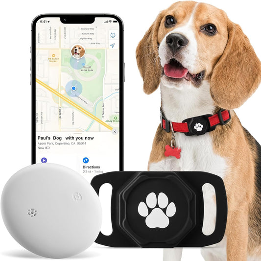 Smart Pet Tracker for Collar - Dog Trackers Pet Location Tracker with Holder, No Monthly Fee, Compatible with Apple Airtag Find My (Ios Only), Anti-Lost Tracking Device for Pets, Luggage, Bag Straps