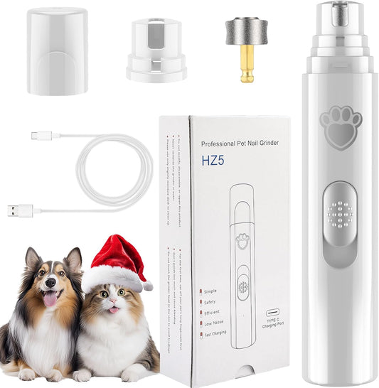 Dog Nail Grinder, 2-Speed Rechargeable Dog Nail Trimmers for Large Medium & Small Dogs, Upgrade Professional Electric Pet Paws Nail Grinder, Quiet Puppy Grooming Tool Cat Dog Nail Dremel White