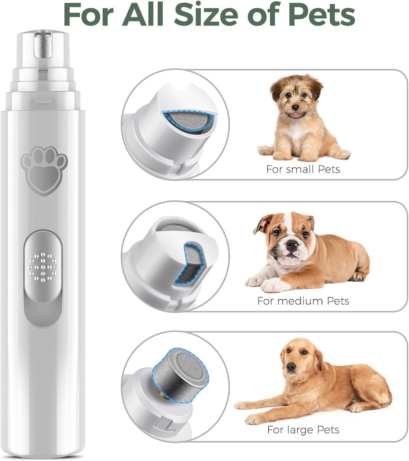 Dog Nail Grinder, 2-Speed Rechargeable Dog Nail Trimmers for Large Medium & Small Dogs, Upgrade Professional Electric Pet Paws Nail Grinder, Quiet Puppy Grooming Tool Cat Dog Nail Dremel White
