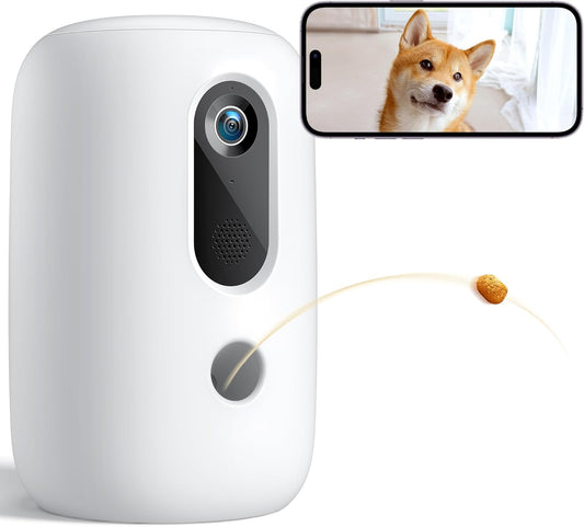 2K Pet Camera with Treat Dispenser, 5G Wifi Dog Camera with Speaker, Phone App, 2-Way Audio, Night Vision, Motion Alerts for Treat Tossing and Monitoring Your Pet Remotely