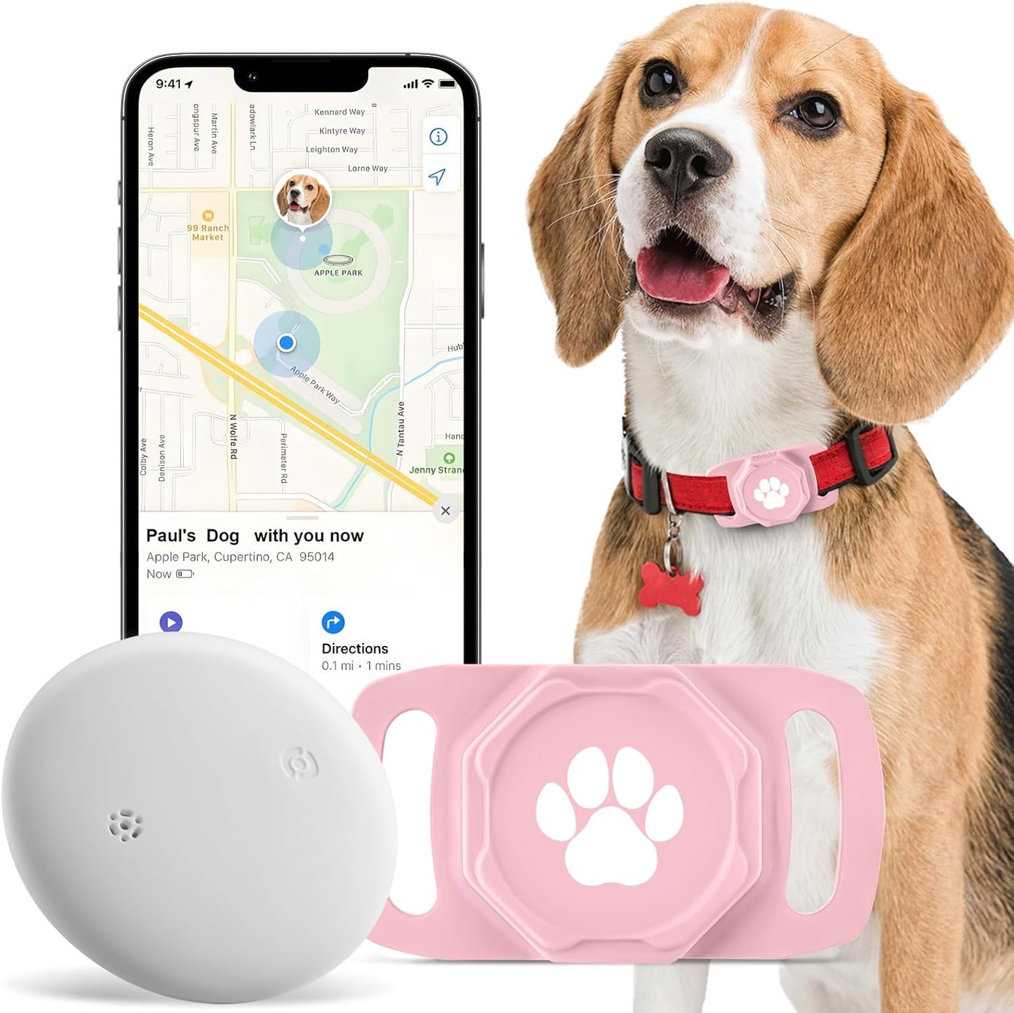 Smart Pet Tracker for Collar - Dog Trackers Pet Location Tracker with Holder, No Monthly Fee, Compatible with Apple Airtag Find My (Ios Only), Anti-Lost Tracking Device for Pets, Luggage, Bag Straps