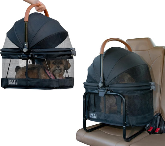 No-Zip View 360 Pet Carrier & Car Seat with Booster Seat Frame for Small Dogs & Cats, Mesh Ventilation, Push Button Entry, No Tools Required, Onyx