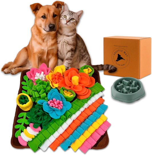 Snuffle Mat for Dogs with Slow Feeder Bowl (Bundle) – Interactive Toy for Anxiety Relief & Mental Stimulation – Durable, Washable Mat for Small, Medium & Large Dogs – Feeding Puzzle Toy for Boredom