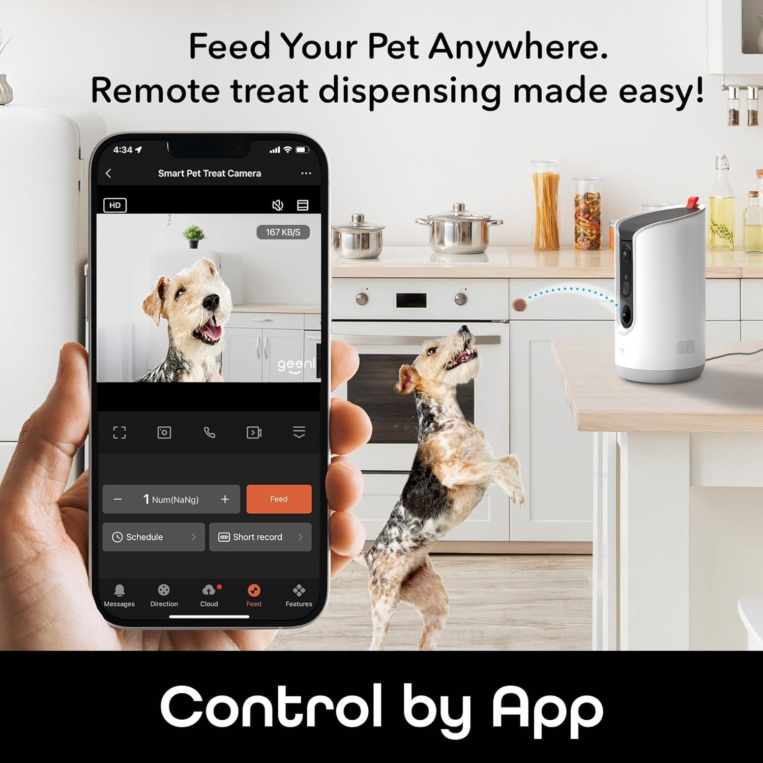 Pet Treat Dispenser with Camera - 2K HD Wifi Enabled, Dog and Cat Automatic Smart Feeder, Two-Way Audio, Night Vision, Auto-Follow, Remote Access with App, Alexa and Google Compatible, White