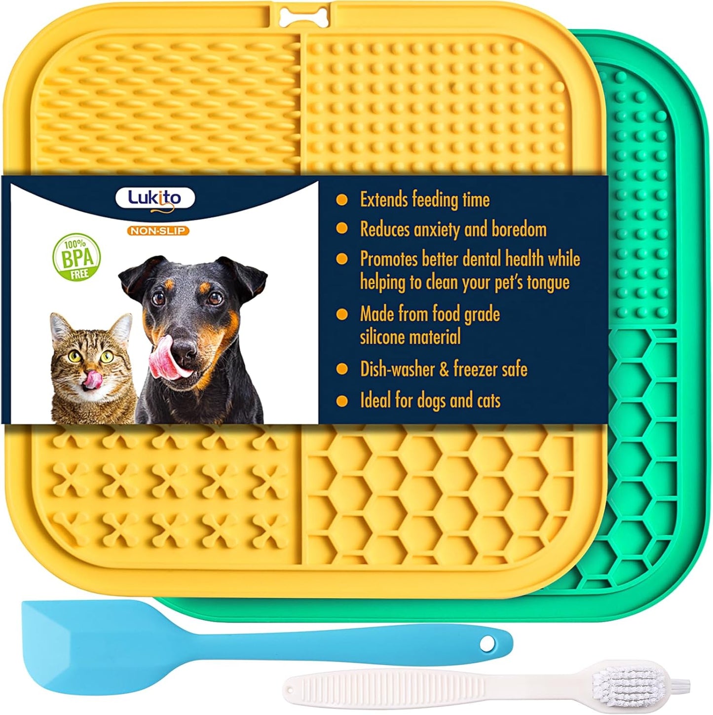 2PCS Licking Mat for Dogs with Suction Cups, Premium Lick Pad for Anxiety Relief, Slow Feeder Dog Bowls, Perfect for Bathing, Grooming and Training