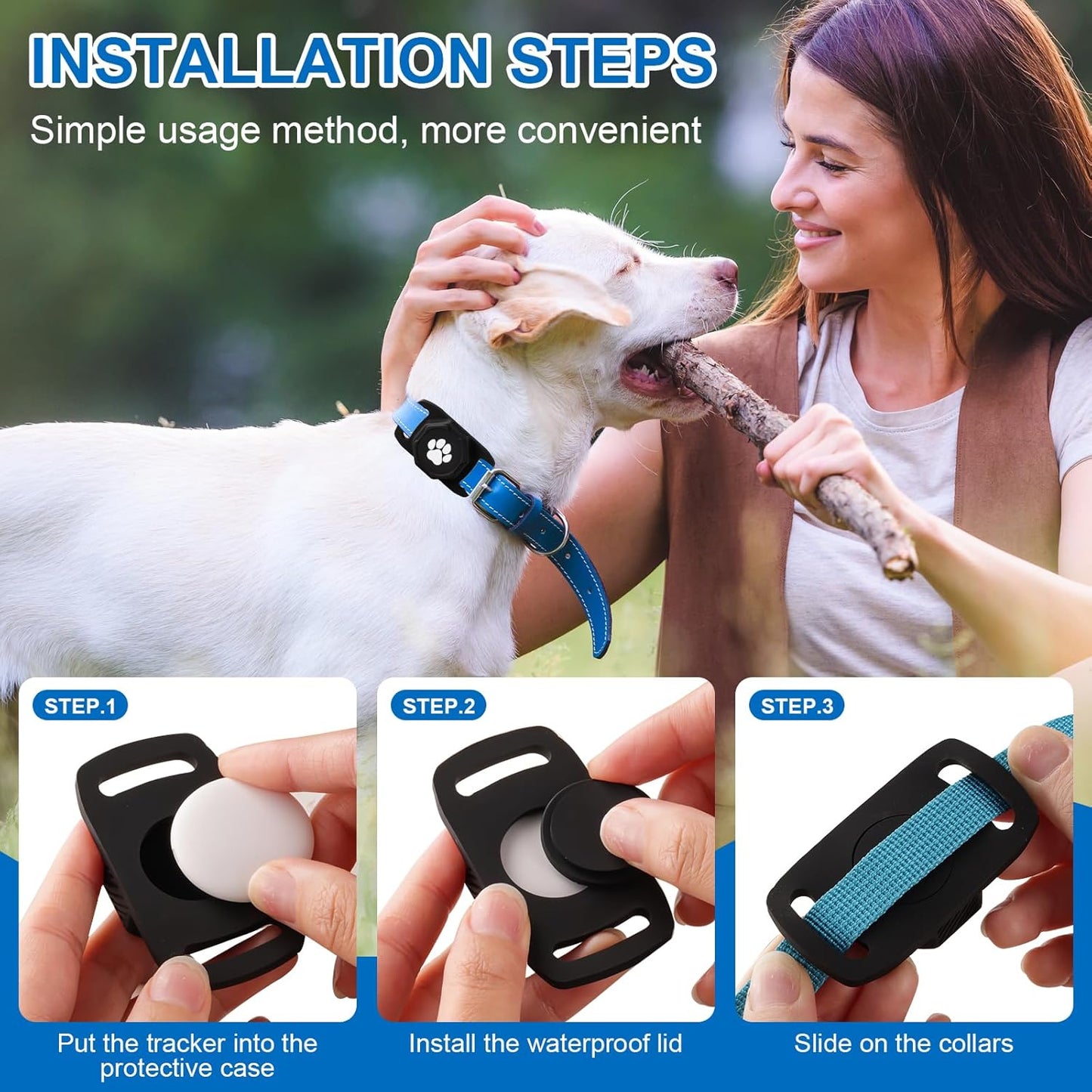 Smart Pet Tracker for Collar - Dog Trackers Pet Location Tracker with Holder, No Monthly Fee, Compatible with Apple Airtag Find My (Ios Only), Anti-Lost Tracking Device for Pets, Luggage, Bag Straps
