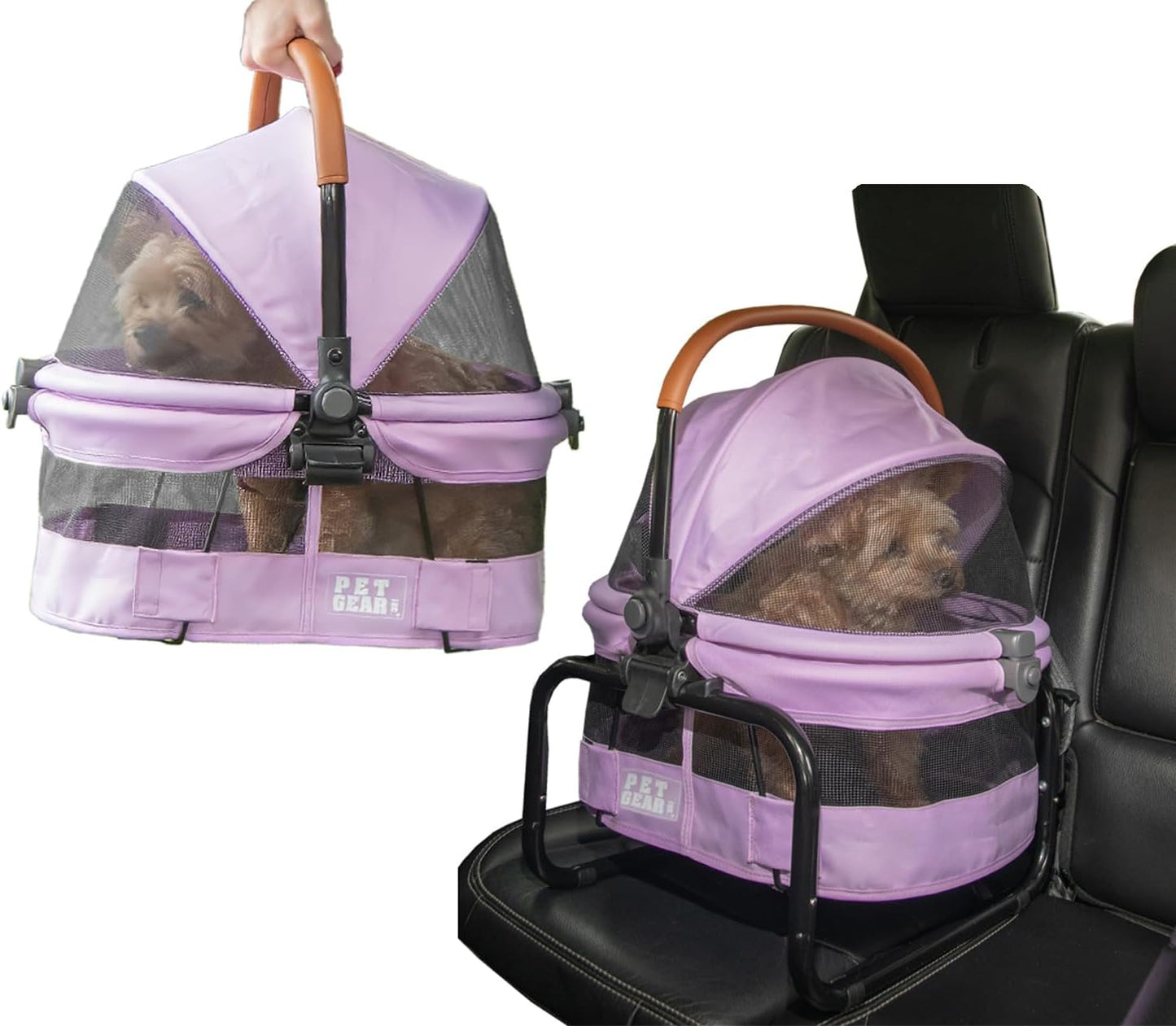 No-Zip View 360 Pet Carrier & Car Seat with Booster Seat Frame for Small Dogs & Cats, Mesh Ventilation, Push Button Entry, No Tools Required, Onyx