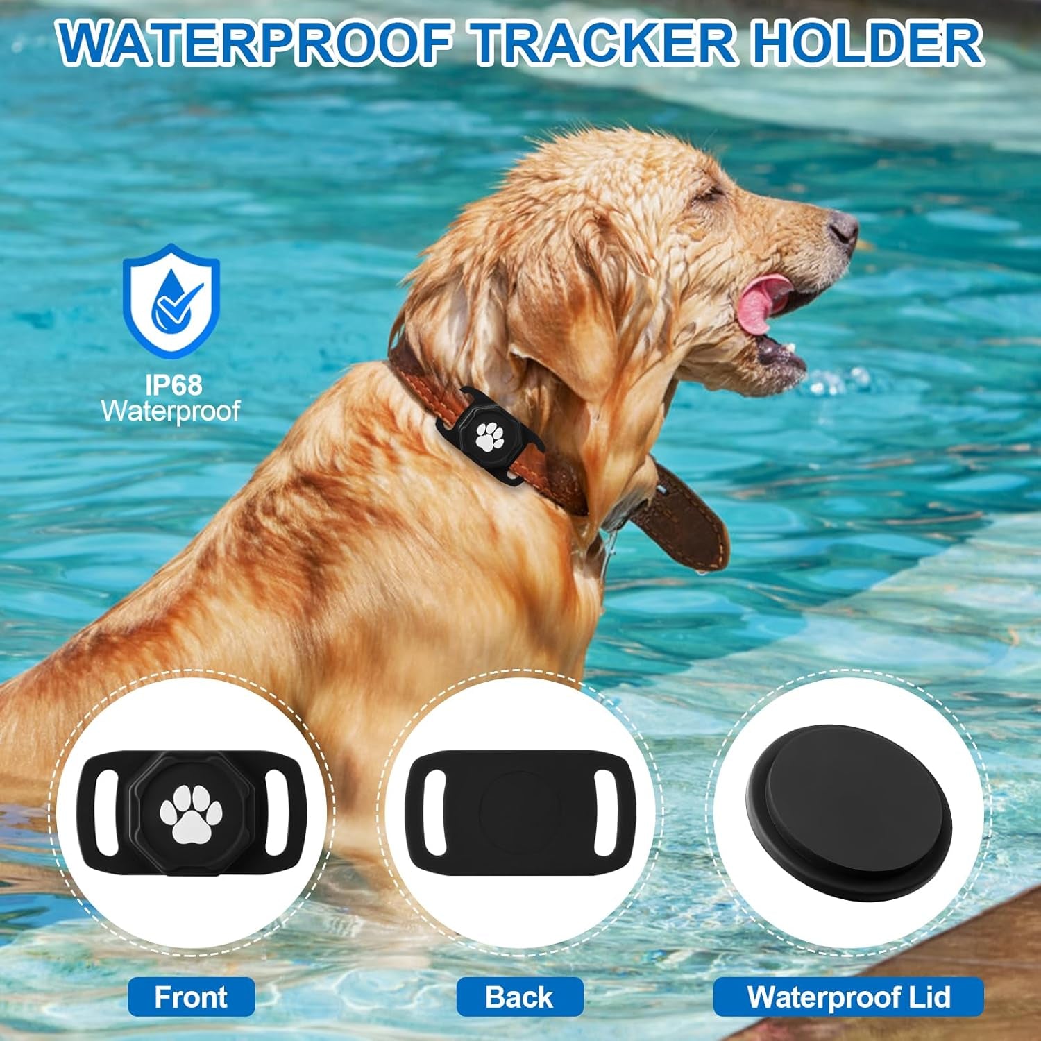 Smart Pet Tracker for Collar - Dog Trackers Pet Location Tracker with Holder, No Monthly Fee, Compatible with Apple Airtag Find My (Ios Only), Anti-Lost Tracking Device for Pets, Luggage, Bag Straps