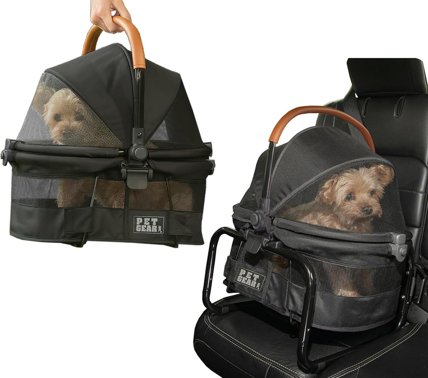 No-Zip View 360 Pet Carrier & Car Seat with Booster Seat Frame for Small Dogs & Cats, Mesh Ventilation, Push Button Entry, No Tools Required, Onyx