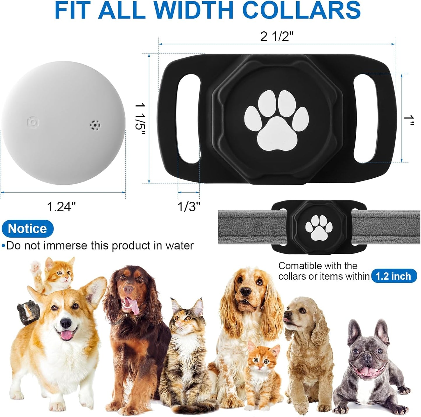 Smart Pet Tracker for Collar - Dog Trackers Pet Location Tracker with Holder, No Monthly Fee, Compatible with Apple Airtag Find My (Ios Only), Anti-Lost Tracking Device for Pets, Luggage, Bag Straps