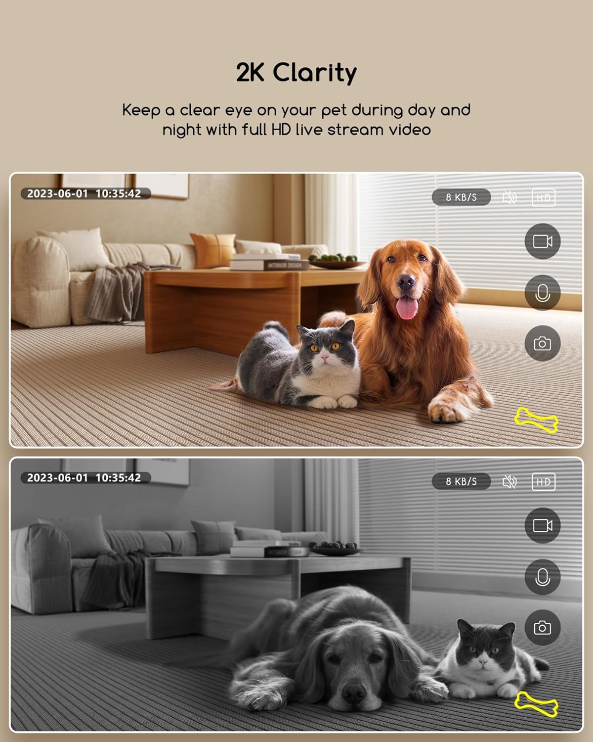 2K Pet Camera with Treat Dispenser, 5G Wifi Dog Camera with Speaker, Phone App, 2-Way Audio, Night Vision, Motion Alerts for Treat Tossing and Monitoring Your Pet Remotely