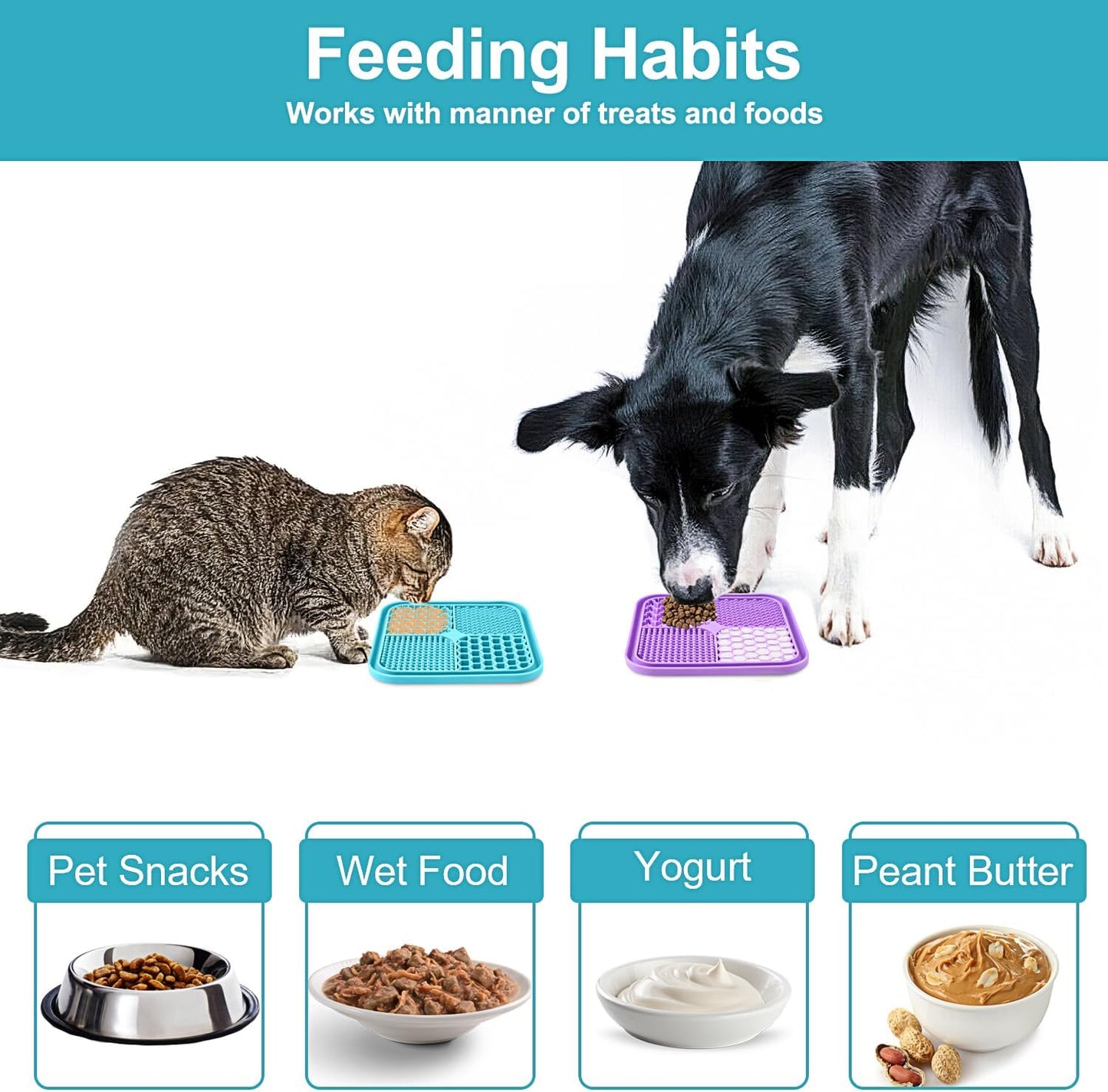 2PCS Licking Mat for Dogs with Suction Cups, Premium Lick Pad for Anxiety Relief, Slow Feeder Dog Bowls, Perfect for Bathing, Grooming and Training