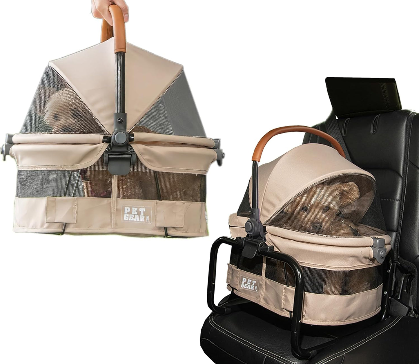 No-Zip View 360 Pet Carrier & Car Seat with Booster Seat Frame for Small Dogs & Cats, Mesh Ventilation, Push Button Entry, No Tools Required, Onyx