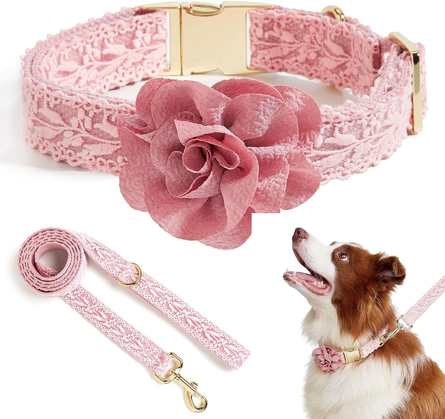 White Dog Harness and Leash Set Adjustable Lace Harness for Girl Dogs Luxury Dog Harness No Pull with Handle & Bow Flowers for Easy Dog Walking,S