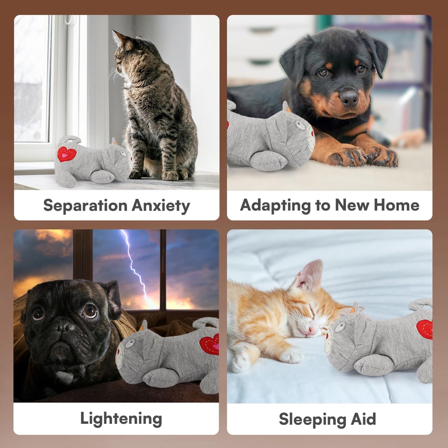 Heartbeat Cat Calming Toy Heartbeat Soothing Kitty Toys Stuffed Plush Warm Toys for Cats Comfort Kitty Stress Relief and Sleep Aid Toy