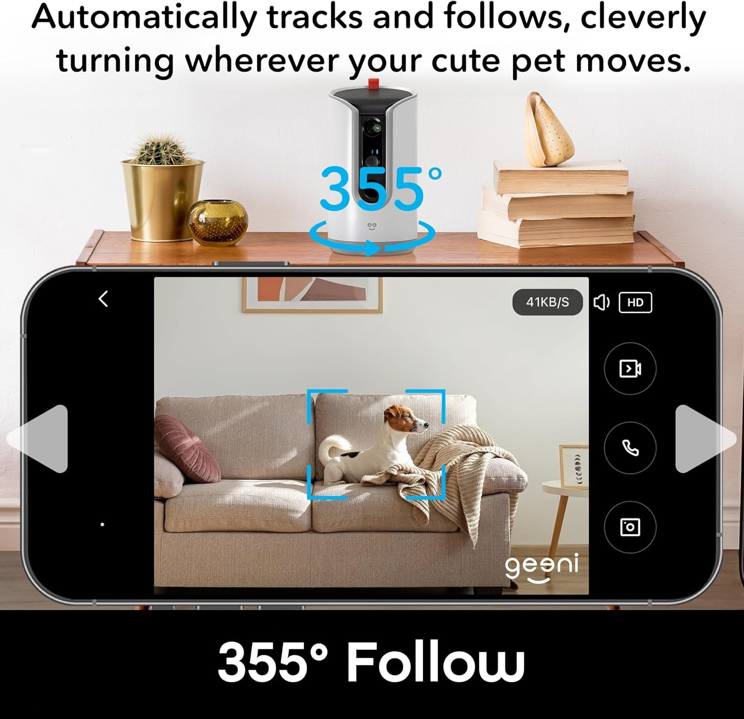 Pet Treat Dispenser with Camera - 2K HD Wifi Enabled, Dog and Cat Automatic Smart Feeder, Two-Way Audio, Night Vision, Auto-Follow, Remote Access with App, Alexa and Google Compatible, White