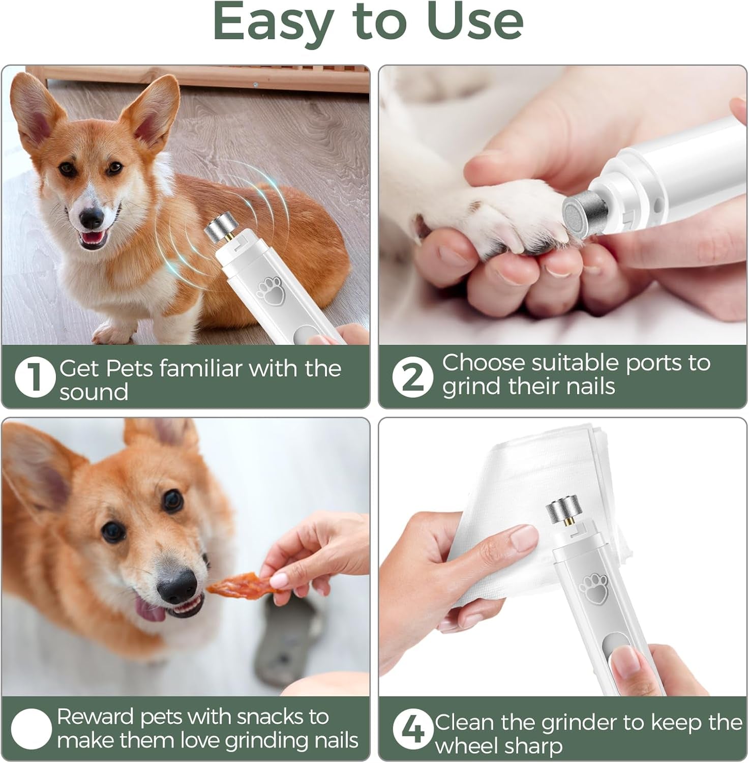 Dog Nail Grinder, 2-Speed Rechargeable Dog Nail Trimmers for Large Medium & Small Dogs, Upgrade Professional Electric Pet Paws Nail Grinder, Quiet Puppy Grooming Tool Cat Dog Nail Dremel White