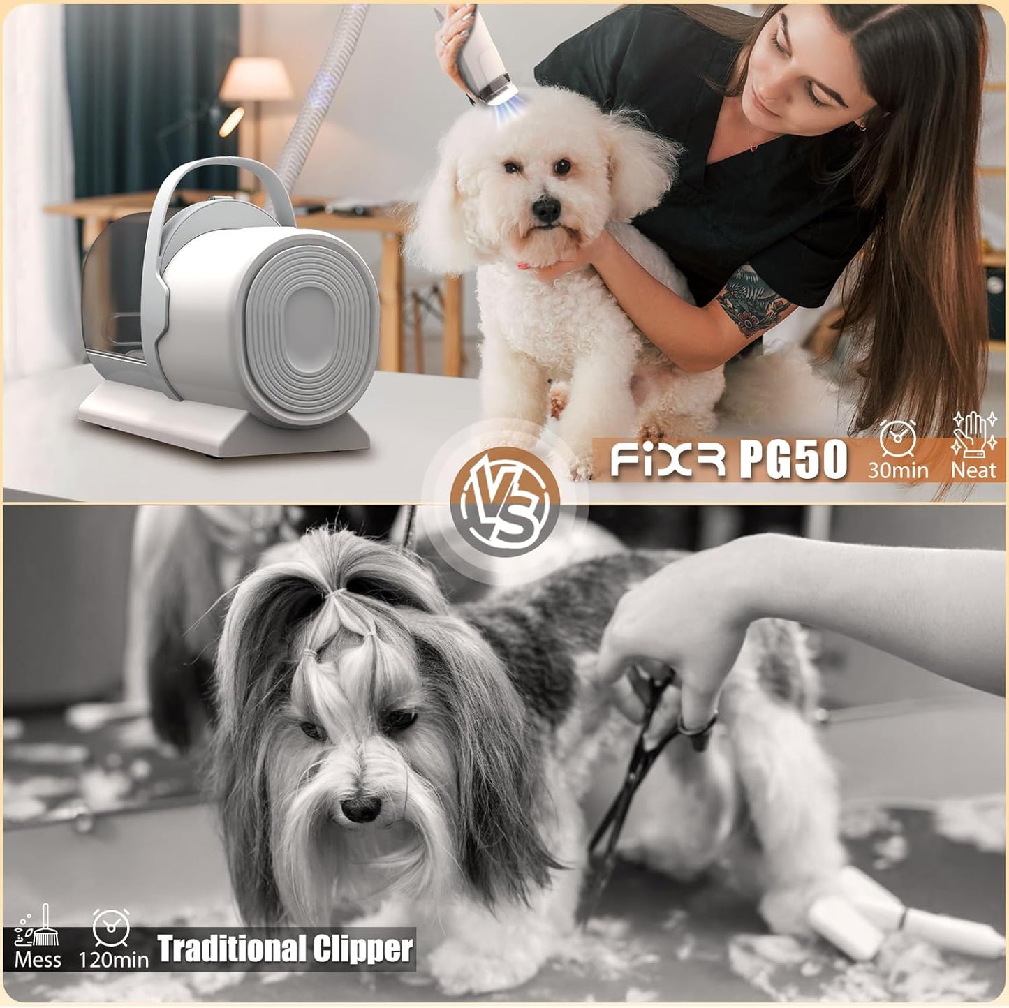 Dog Grooming Vacuum, Pet Grooming Kit with Dog Clippers, 2.5L Dust Cup 11000Pa Dogs Vacuum for Shedding Grooming, 5 Grooming Tools Home Cleaning in 1, Low Noise Pet Grooming Vacuum for Dogs, PG50