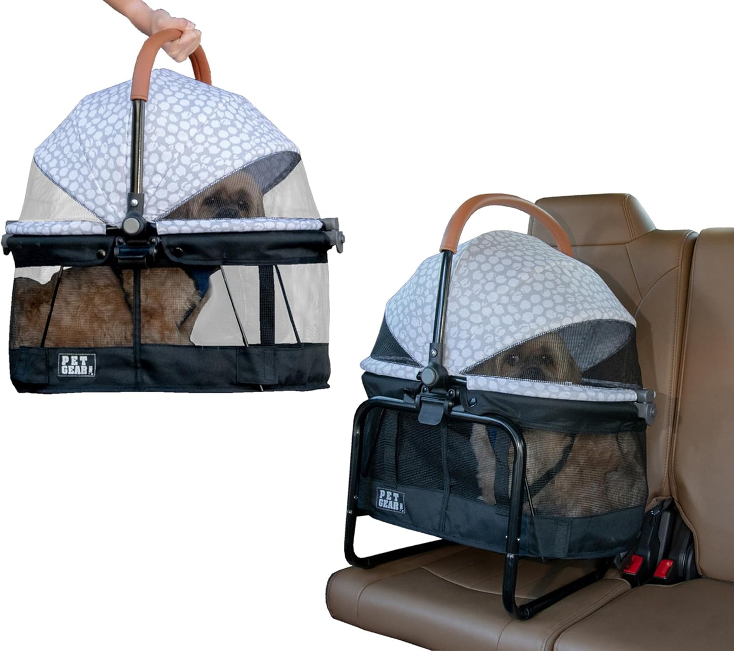 No-Zip View 360 Pet Carrier & Car Seat with Booster Seat Frame for Small Dogs & Cats, Mesh Ventilation, Push Button Entry, No Tools Required, Onyx