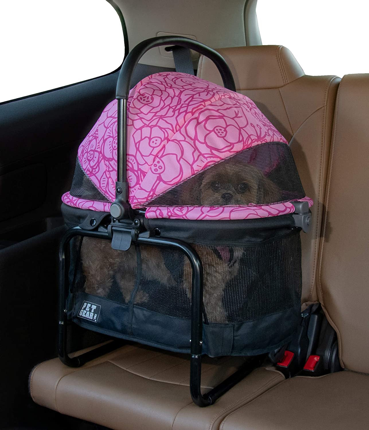 No-Zip View 360 Pet Carrier & Car Seat with Booster Seat Frame for Small Dogs & Cats, Mesh Ventilation, Push Button Entry, No Tools Required, Onyx